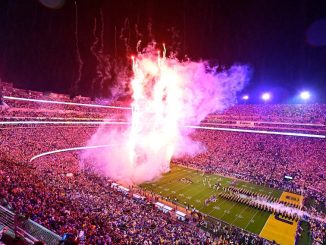 LSU football's Tiger Stadium at Night.